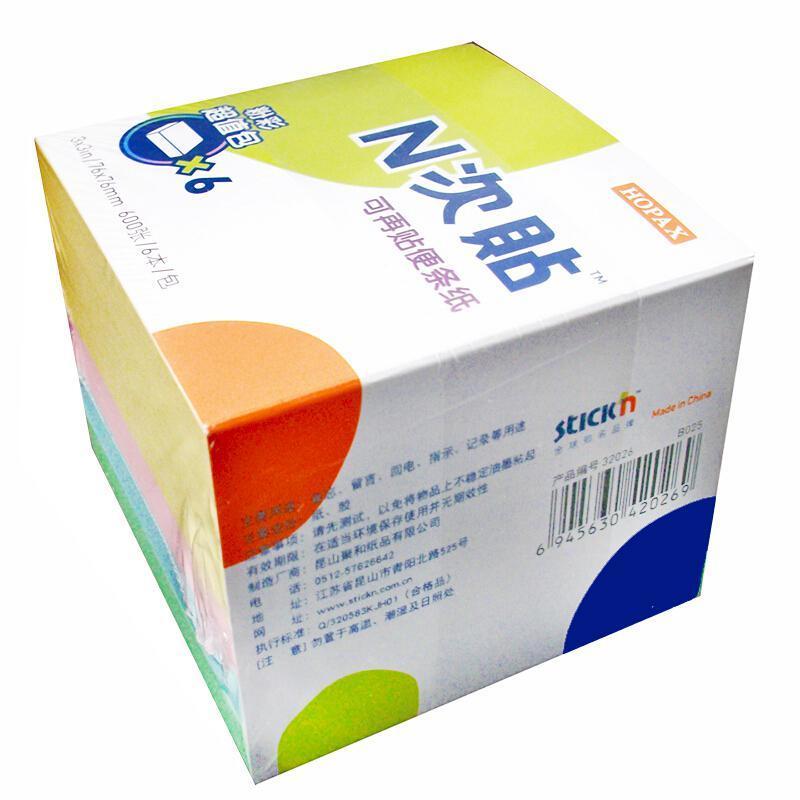 N次贴 32026 便条纸 3＂×3＂ 6本/包 48包/件 黄/粉/蓝/绿按包销售