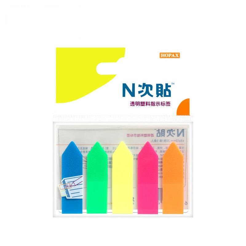 N次贴 34021 塑料透明8色荧光标签 2＂×0.5＂ 10张/条*8条，192本/件按包销售