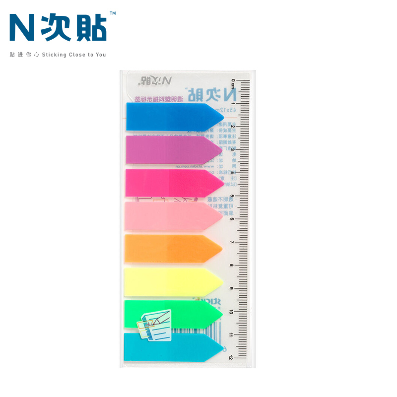 N次贴 34022 塑料箭头荧光标签 2＂×0.5＂ 10张/条*8 透明8色按包销售