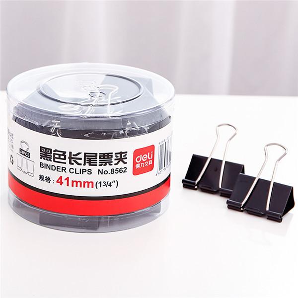 得力 8562 长尾票夹 41mm 黑色 24只/筒按（筒）销售