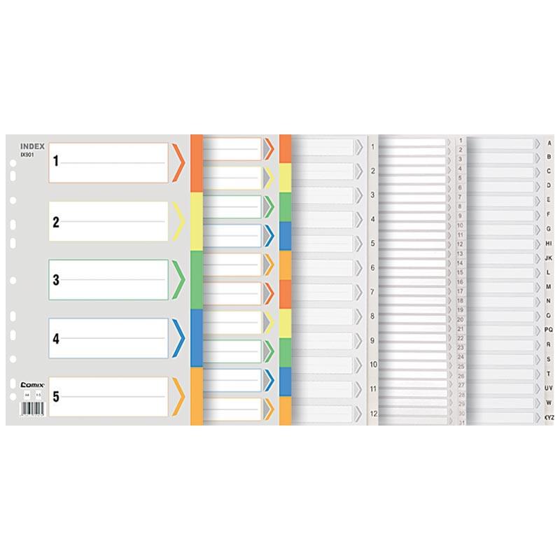 齐心 IX899 易分类月度索引纸 A4 31页(1-31) 11孔 灰色 25只/盒，4盒/件按套销售