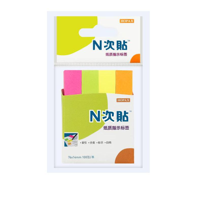 N次贴 34019 4色荧光纸质标签 3＂×0.5＂橙黄粉绿 100张/条 4条按本销售