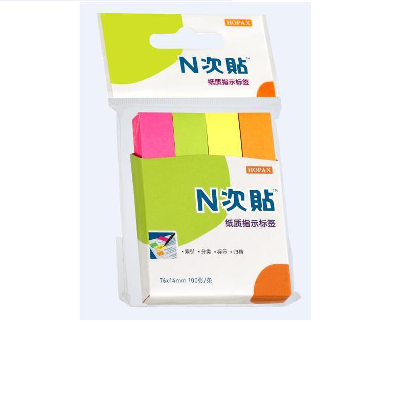 N次贴 34019 4色荧光纸质标签 3＂×0.5＂橙黄粉绿 100张/条 4条按本销售