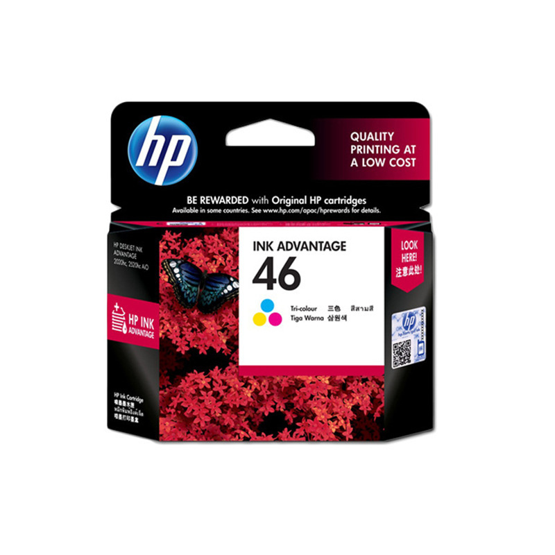 惠普 CZ638AA 墨盒 46号 炫彩色 1盒 750页 适用HP Deskjet 2520hc, 2020hc, 2029, 2529, 4729按盒销售