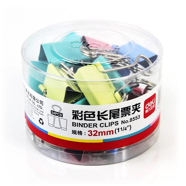 得力 8553 长尾票夹 32mm 彩色 24只/筒按筒销售