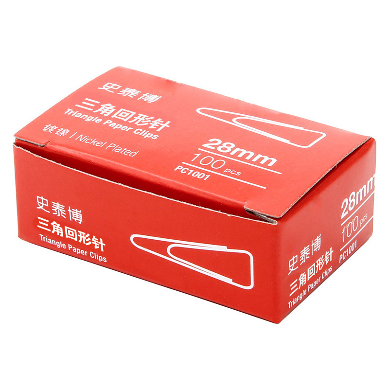 史泰博 PC1001 三角回形针100枚/盒 28 mm 金属银色按盒销售
