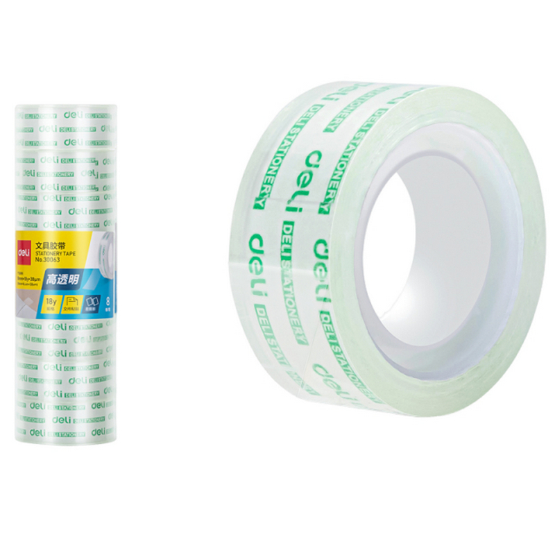 得力 30063 文具胶带 18mm*18y 透明色 8卷/筒按筒销售