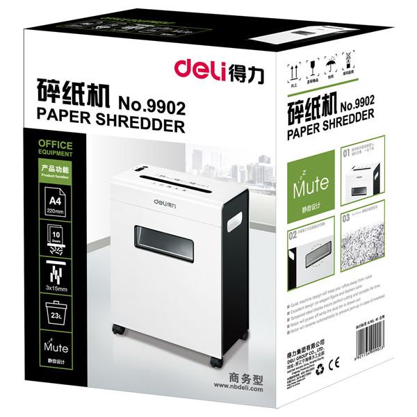得力 9902 碎纸机 德标4级 黑白色 （单次10张 23L 持续10分钟 可碎纸卡）按台销售