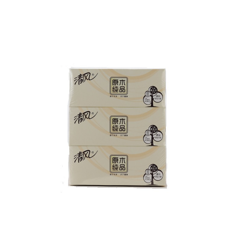 清风 B339A18 原木纯品双层180抽盒装面巾纸 3盒/提 12提/箱按（提）销售