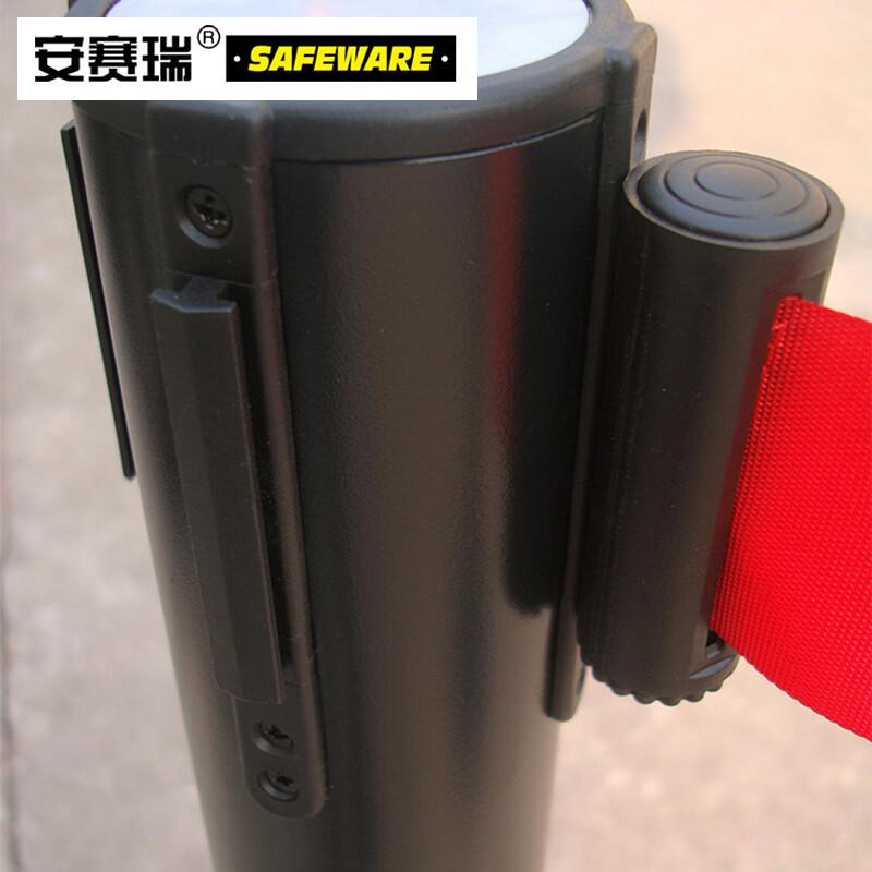 安赛瑞 14495 伸缩带隔离柱  黑色 铁喷塑烤漆,铸铁配重盘,带长2m,高910mm,立柱Φ63mm,底盘Φ320mm按（个）销售