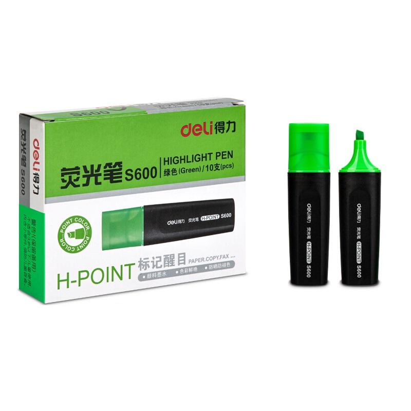 得力 S600 标记醒目荧光笔 5mm 10支/盒  绿色按支销售