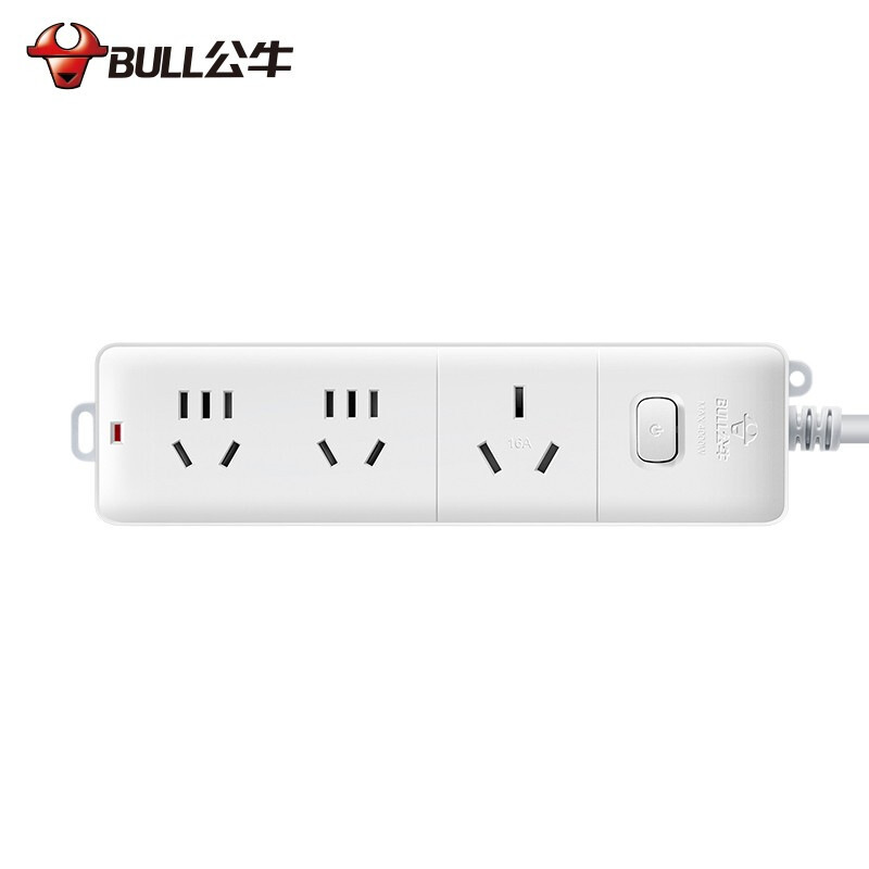 公牛 GN-406D（新） 单控三联插座 1.8米 白色按个销售