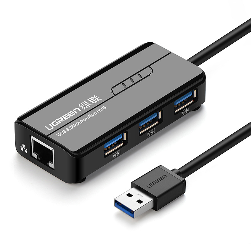 绿联 20265 USB转RJ45网线接口带3口USB 千兆有线网卡网口转换器 黑色按（个）销售