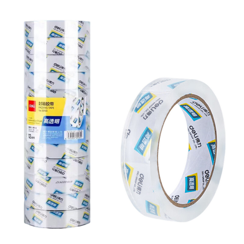 得力 30133 高透明度封箱胶带 24mm*60y*50um 12卷/筒 透明色按筒销售