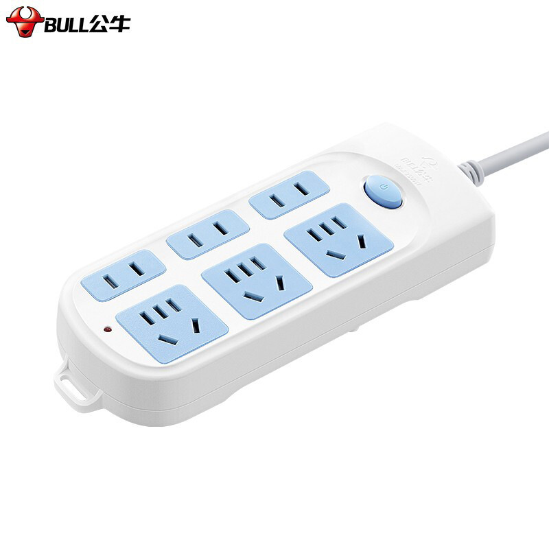 公牛 GN-609（新） 单控六联插座 5米 蓝白色按（个）销售