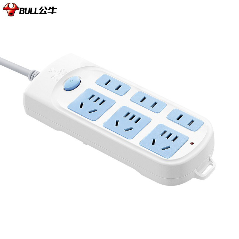 公牛 GN-609（新） 单控六联插座 5米 蓝白色按（个）销售