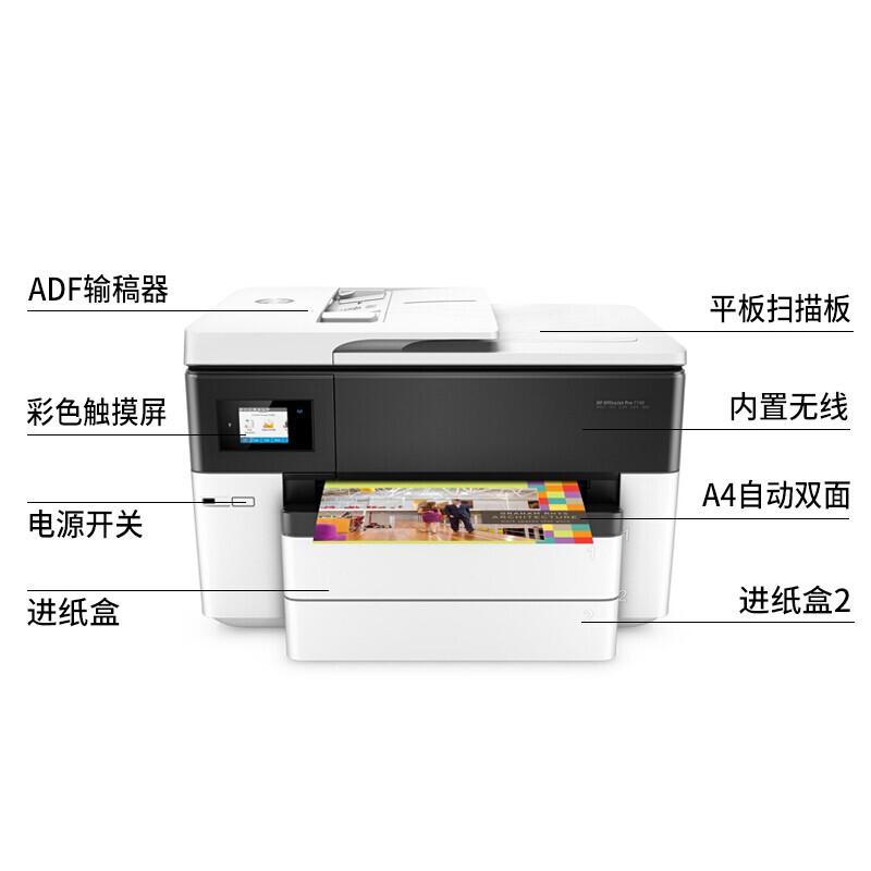 惠普 OfficeJet Pro 7740 彩色喷墨多功能一体机 A3 白色  打印、复印、扫描、传真、无线网络、自动双面按台销售