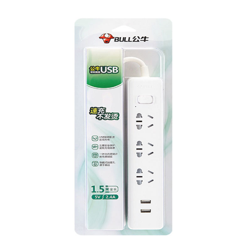 公牛  GNV-UUA123（新）  单控三联插座 带USB 1.5米 白色按（个）销售