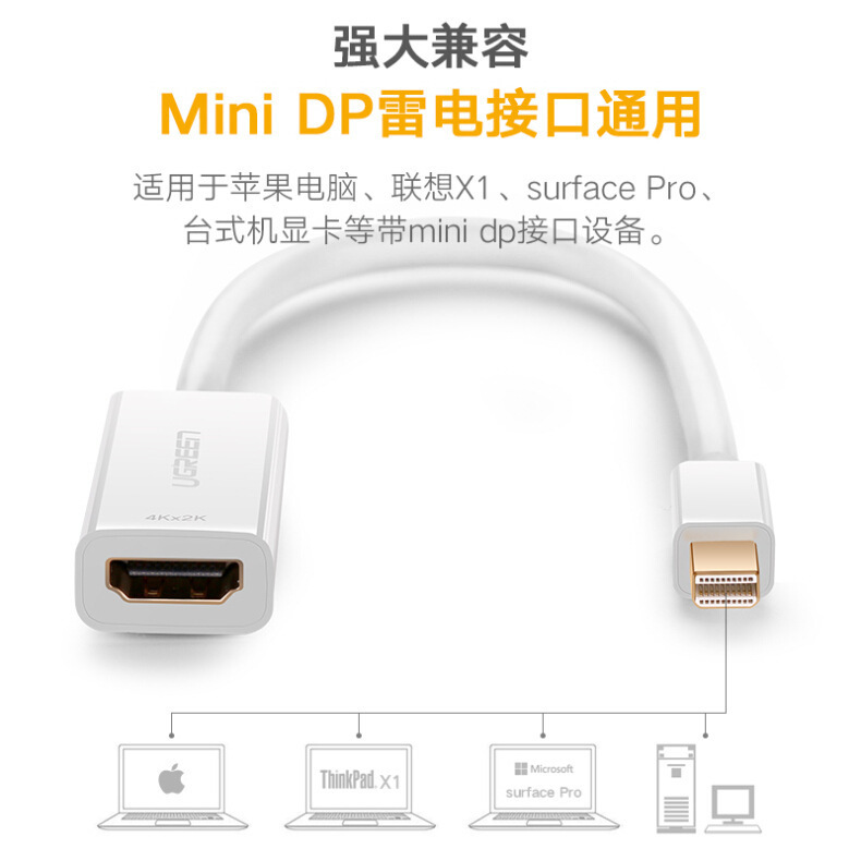 绿联 10461 Mini DP转HDMI转换器 20cm 黑色按个销售