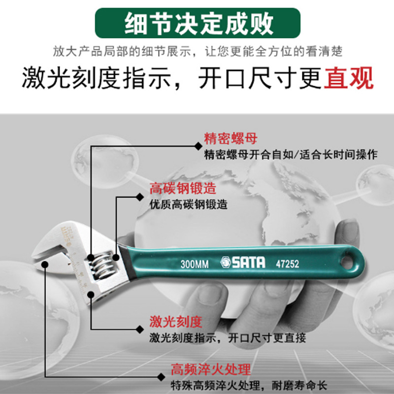 世达 47253 沾塑欧式活动扳手 15