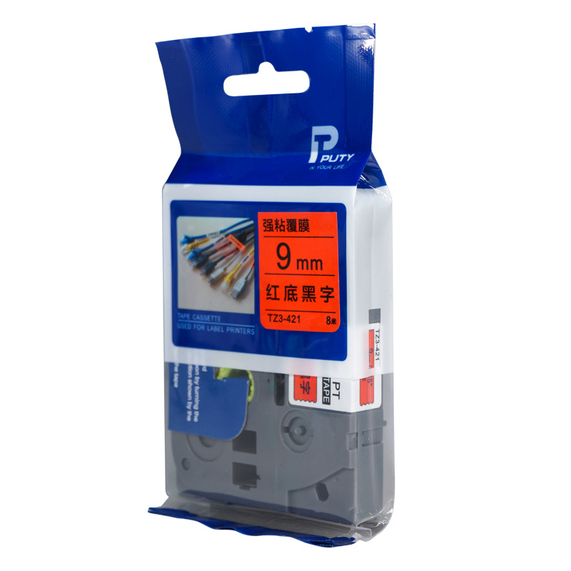 普贴 TZ3-421 色带 9mm 红底黑字 盒按盒销售