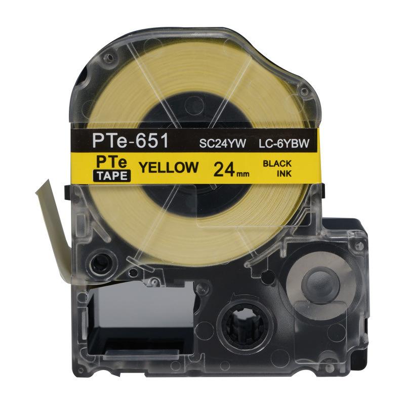 普贴 Pte-651 色带 24mm （适用于锦宫，爱普生标签机） 黄底黑字 盒按盒销售