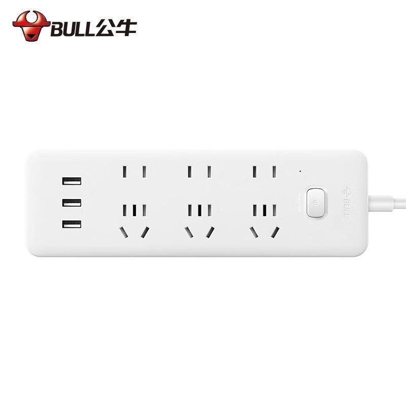 公牛 GNV-UUB126 单控六联插座 三USB孔位 2.4A 原色 3米按个销售 公牛 GNV-UUB126 单控六联插座 三USB孔位 2.4A 原色 3米按个销售