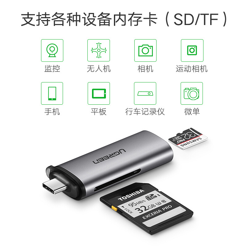 绿联 50704 多功能读卡器 USB-C 黑色按（个）销售