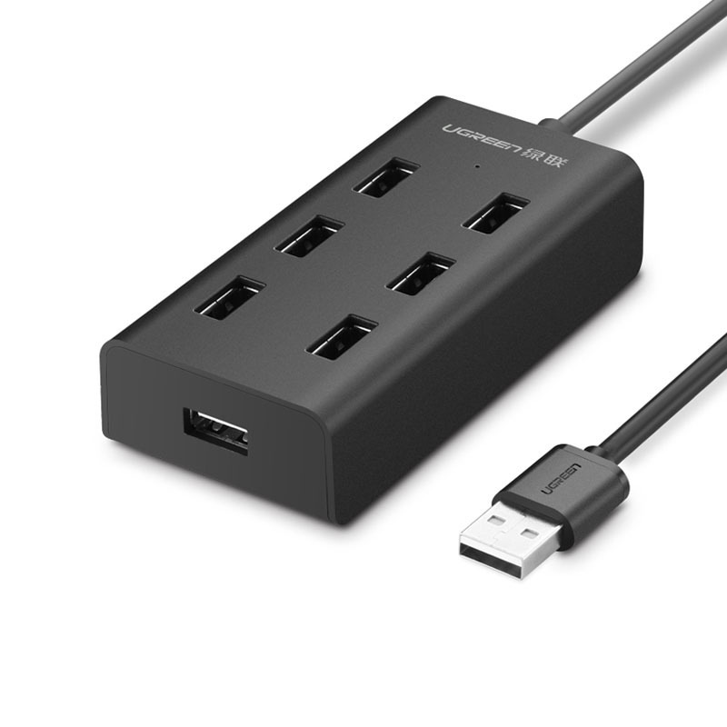 绿联 30374 USB2.0 7口HUB分线器 笔记本电脑一拖七1米 黑色按个销售