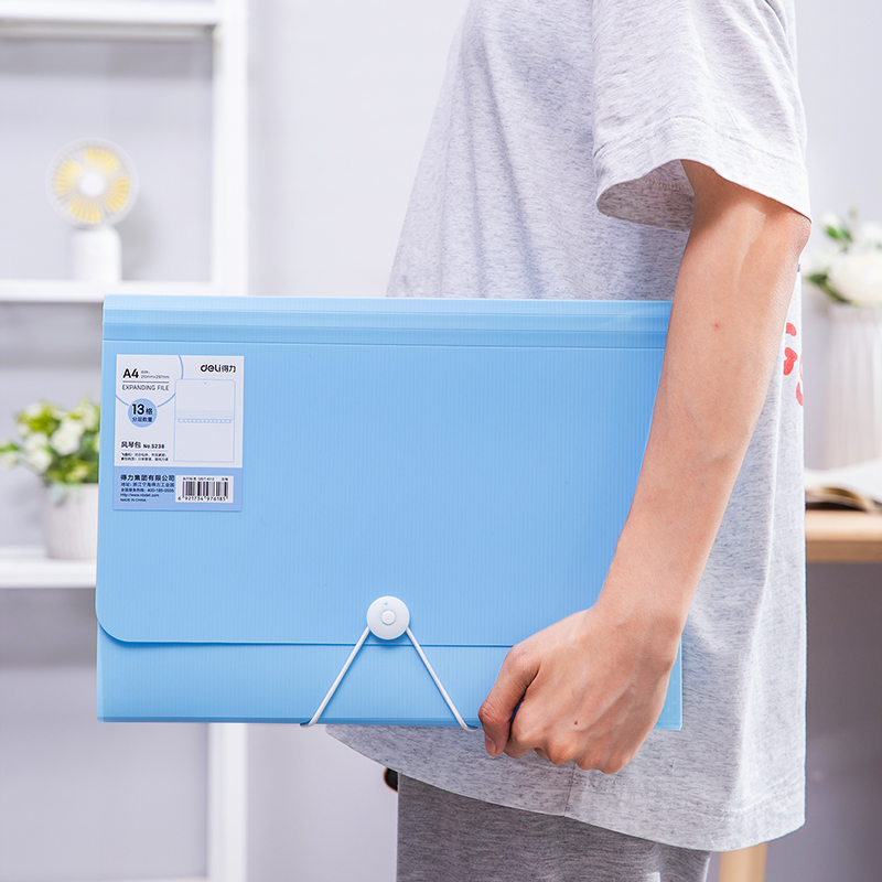 得力 5238 风琴包 A4 13格 蓝色按个销售 得力 5238 风琴包 A4 13格 蓝色按个销售