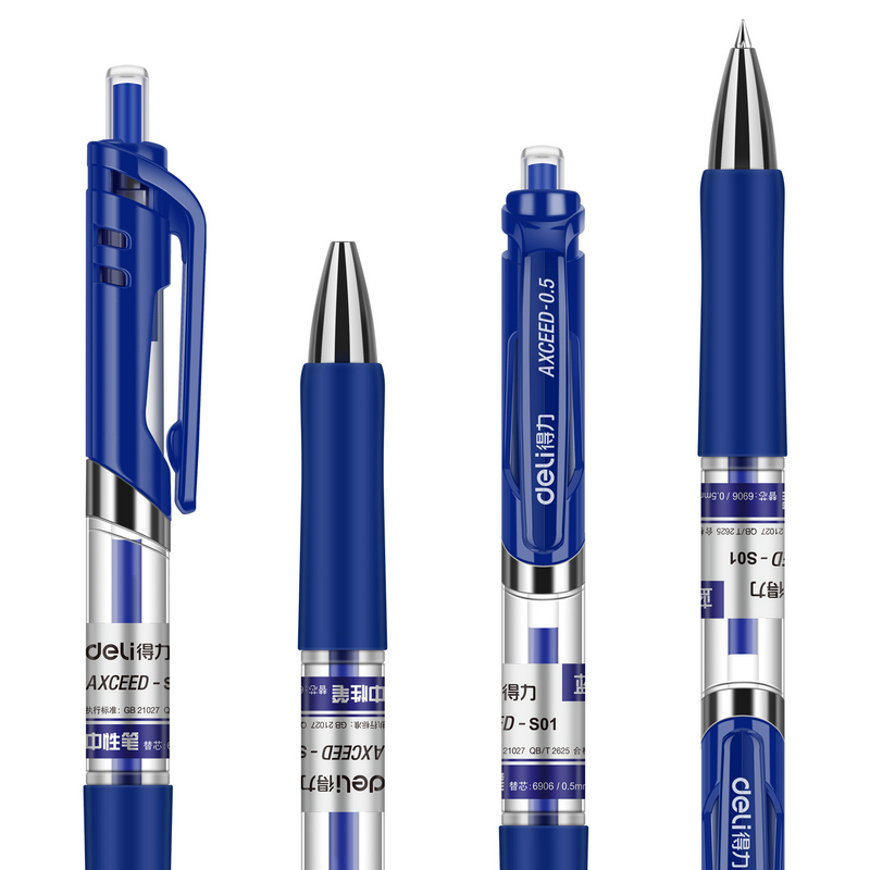 得力 S01 按压式中性笔 0.5mm 蓝色 12支/盒按盒销售 得力 S01 按压式中性笔 0.5mm 蓝色 12支/盒按盒销售