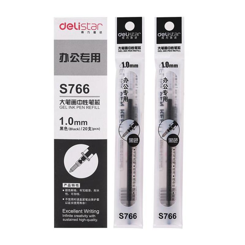得力 S766 中性笔芯 1.0mm子弹头 黑色 20支/盒按（盒）销售