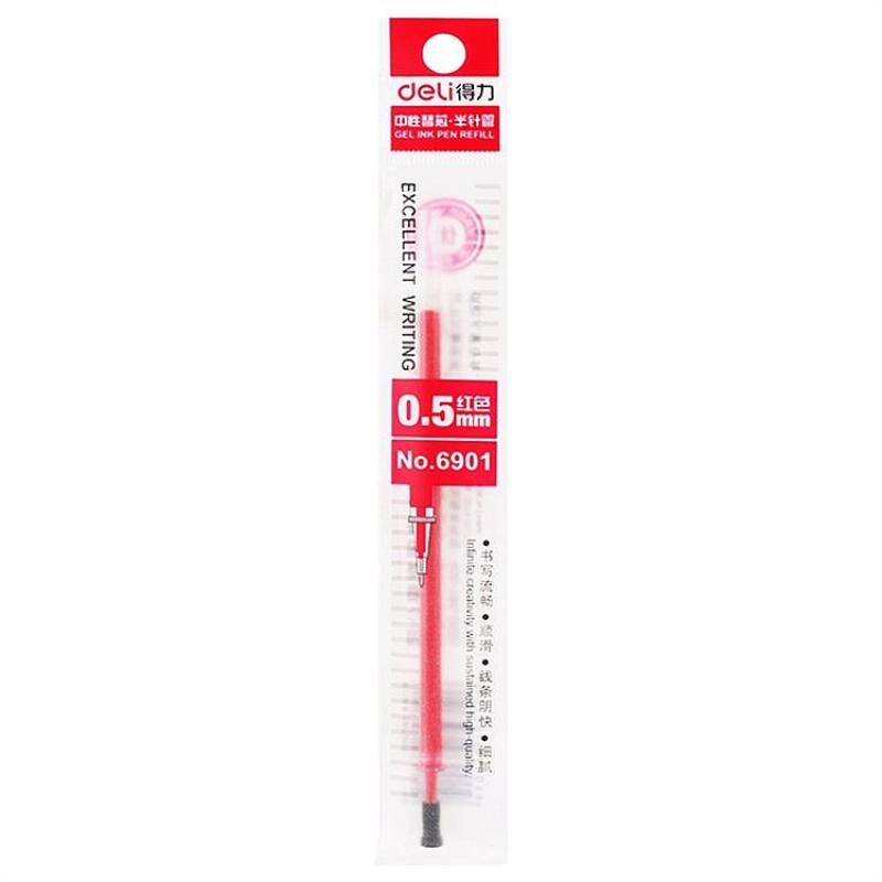 得力 6901 中性笔芯 0.5mm 半针管 红色 20支/盒按（盒）销售