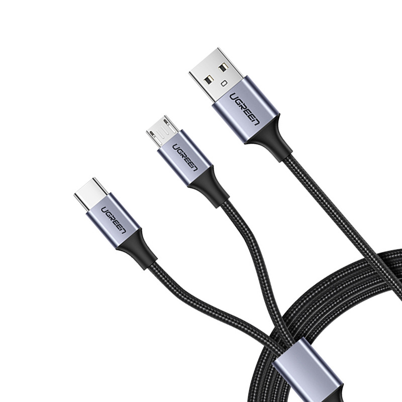 绿联 30572 USB转Micro USB +Type-C数据线数据线 1米 黑色按（个）销售