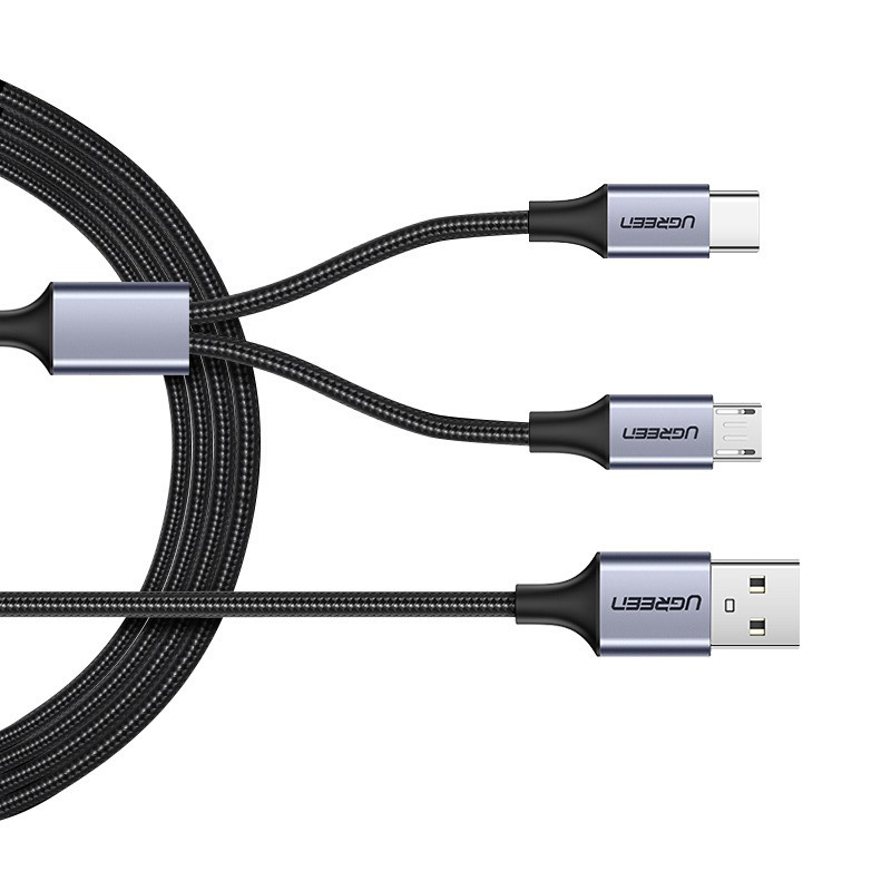 绿联 30572 USB转Micro USB +Type-C数据线数据线 1米 黑色按（个）销售