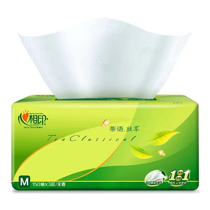 心相印 DT32150 茶语丝享系列150抽三层塑装纸面巾 161mm*190mm*150抽/包*24包/箱 白色按箱销售