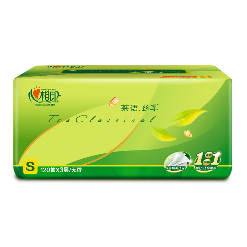 心相印 DT32150 茶语丝享系列150抽三层塑装纸面巾 161mm*190mm*150抽/包*24包/箱 白色按箱销售