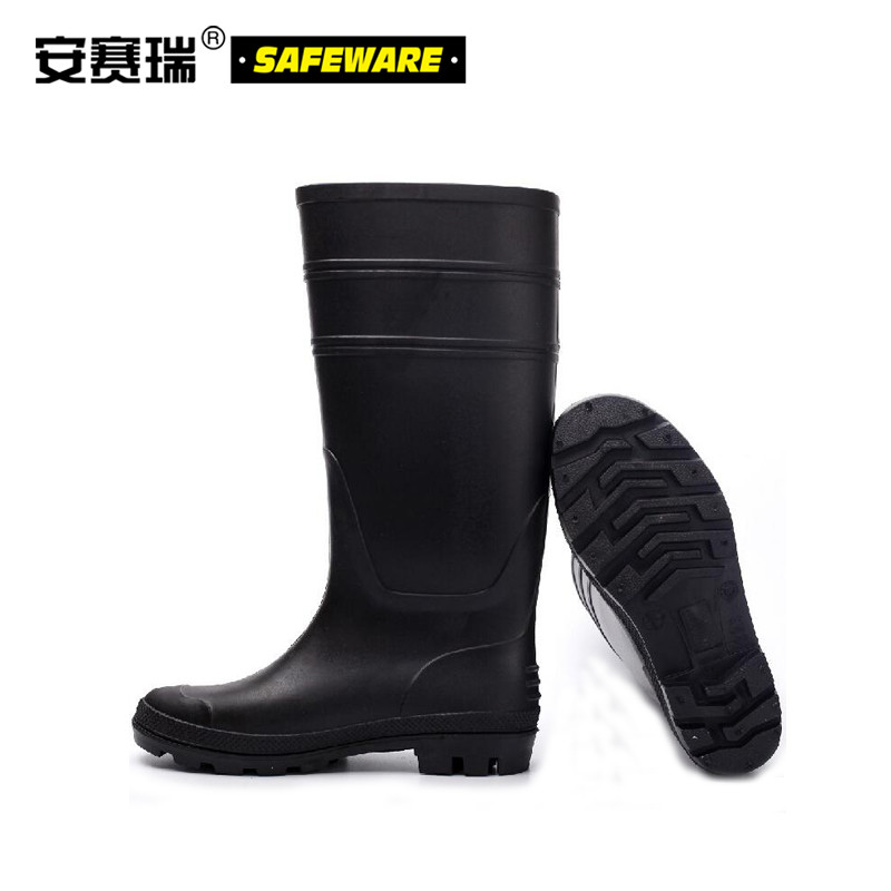 安赛瑞 13812 高筒雨鞋（40码）黑色 PVC塑胶雨鞋雨靴按双销售