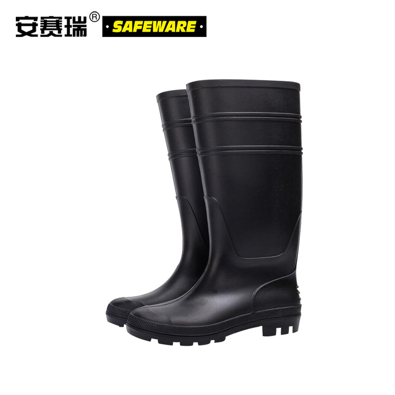 安赛瑞 13818 高筒雨鞋（46码）黑色 PVC塑胶雨鞋雨靴按双销售