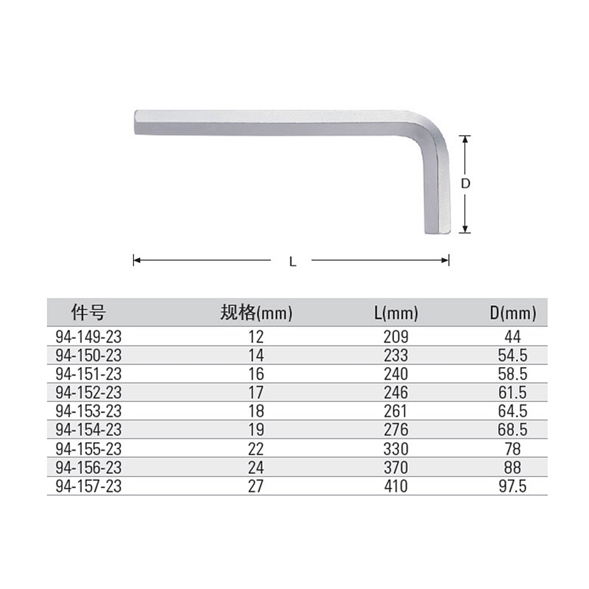 史丹利 94-157-23 公制长内六角扳手 27mm按支销售