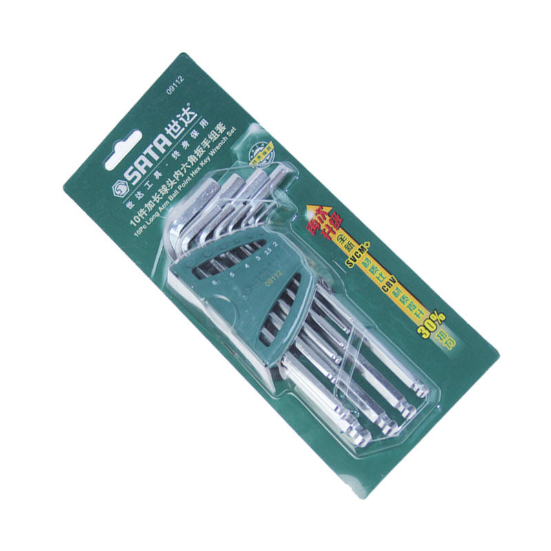 世达 09112 10件加长球头内六角扳手组套 2，2.5，3，4，5，6，7，8，9，10MM按（套）销售