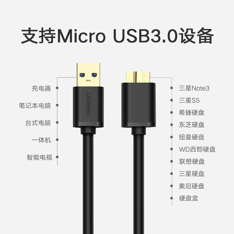绿联 60529 USB3.0 Micro线 1米 黑色按(个)销售 绿联 60529 USB3.0 Micro线 1米 黑色按(个)销售