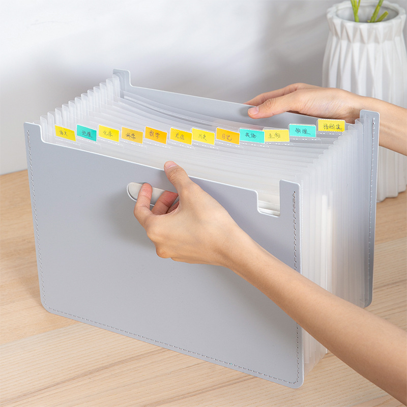 得力 63951 立式伸缩风琴包 横款 13格 浅灰色按个销售