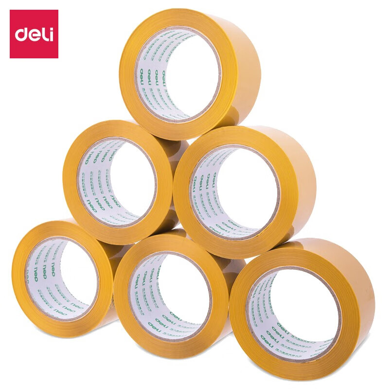得力 30359 高品质封箱胶带 60mm*100y*50μ 米黄色 6卷/筒按筒销售