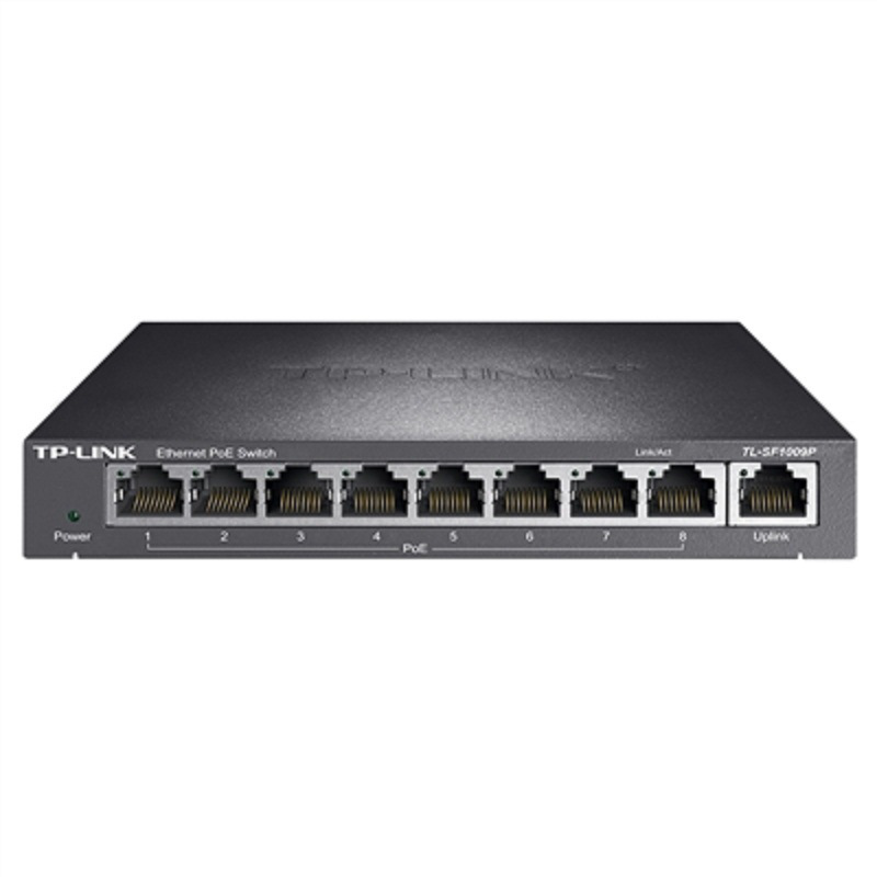 TP-LINK TL-SF1009P 9口POE网络交换机 PoE交换机 8FE(PoE)+1FE 黑色按件销售
