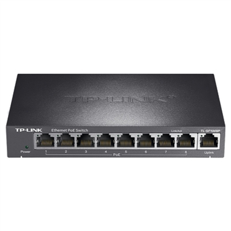 TP-LINK TL-SF1009P 9口POE网络交换机 PoE交换机 8FE(PoE)+1FE 黑色按件销售
