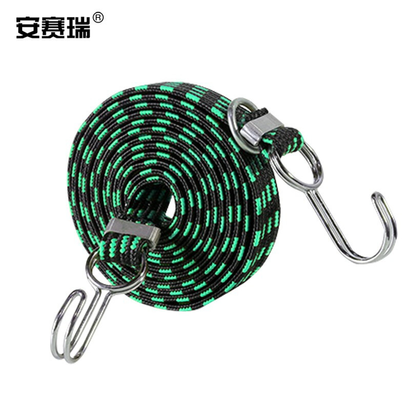 安赛瑞 25077 弹力捆绑绳多用途牛筋绳橡皮筋绳 3cm×2m 绿黑色按根销售