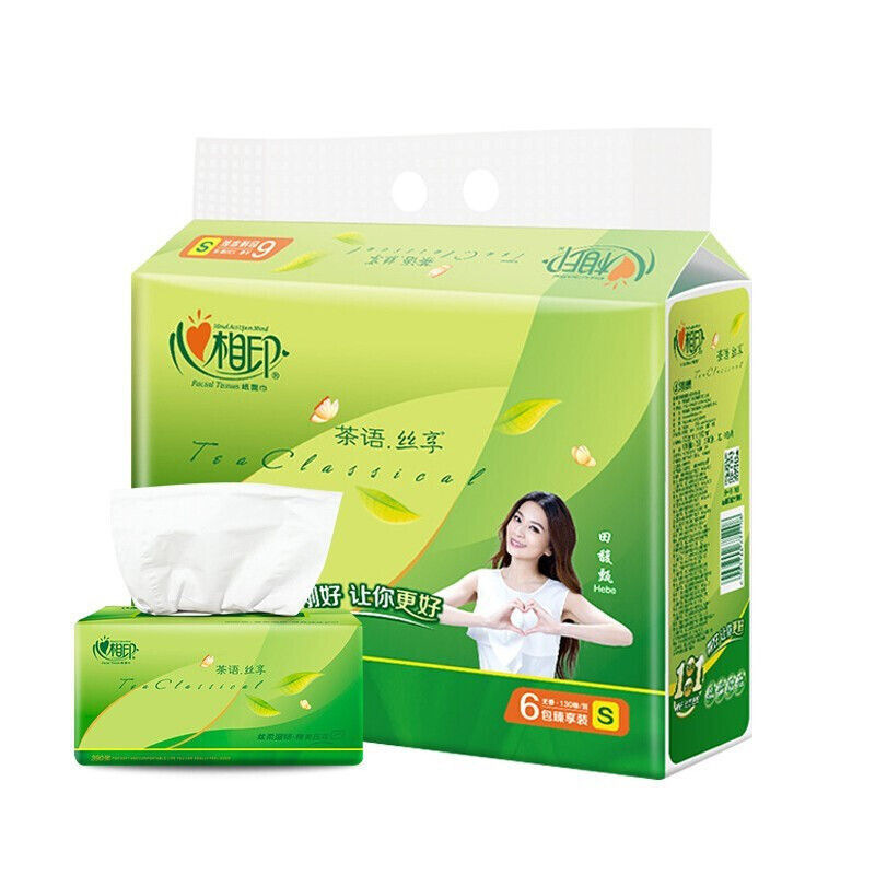 心相印 DT15130 抽纸茶语系列S码纸巾面巾纸餐巾纸卫生纸抽 3层130抽6包 无香按提销售