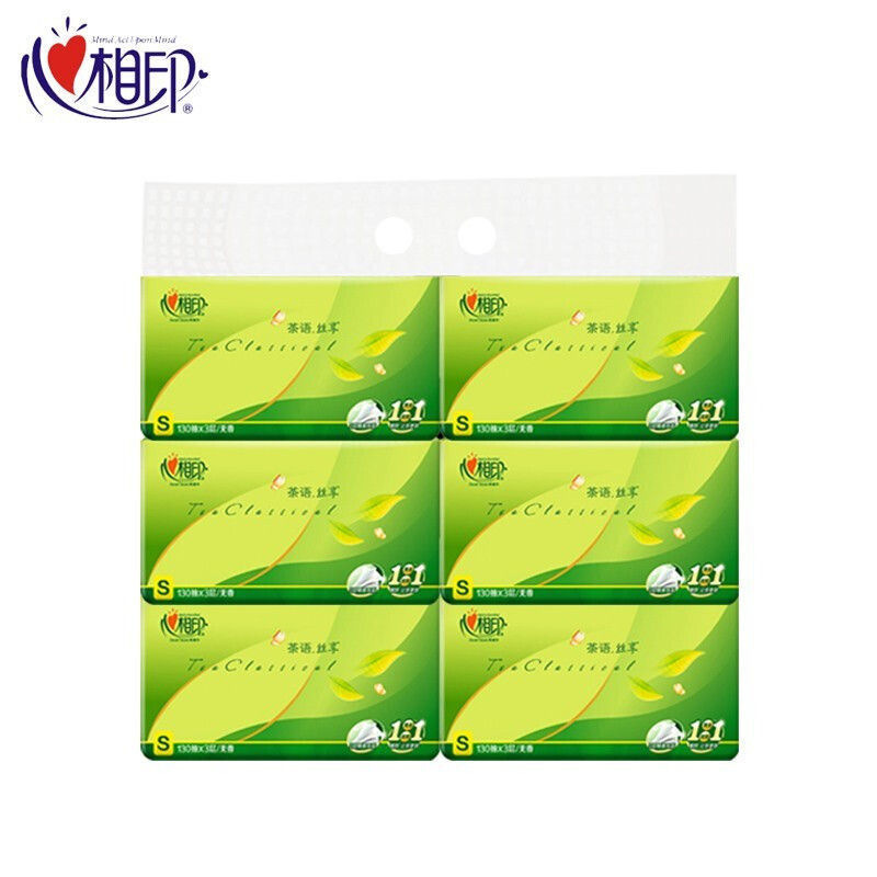 心相印 DT15130 抽纸茶语系列S码纸巾面巾纸餐巾纸卫生纸抽 3层130抽6包 无香按提销售