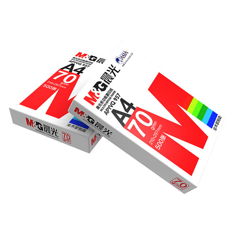 晨光 APYVQ957 红晨光 复印纸 A4 70G 白色 500张/包 8包/箱按（包）销售
